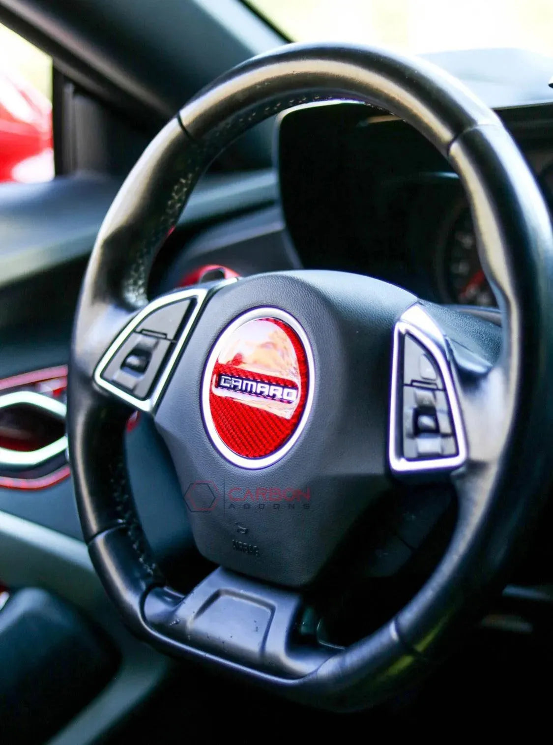 Camaro 2016-2024 Carbon Fiber Steering Wheel Airbag Center Overlay - carbonaddons Carbon Fiber Parts, Accessories, Upgrades, Mods