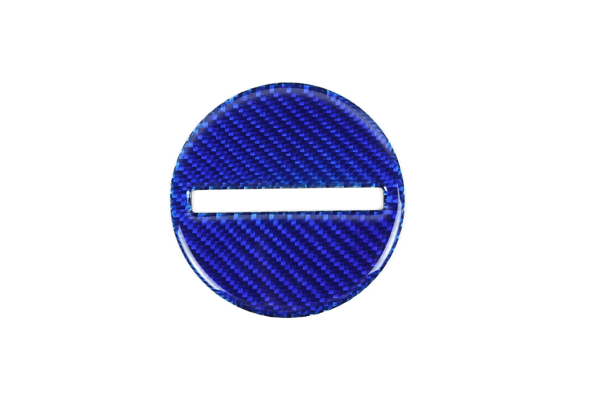 Blue carbon fiber car accessory cover with glossy finish and central slot