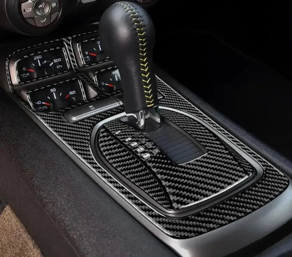 Real carbon fiber center console trim with gear shifter for American muscle cars