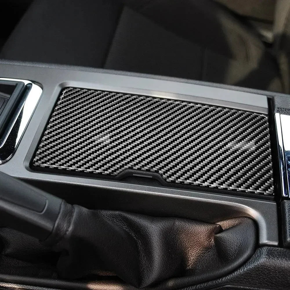 Real carbon fiber center console trim for American muscle cars like Mustang, Camaro, Charger