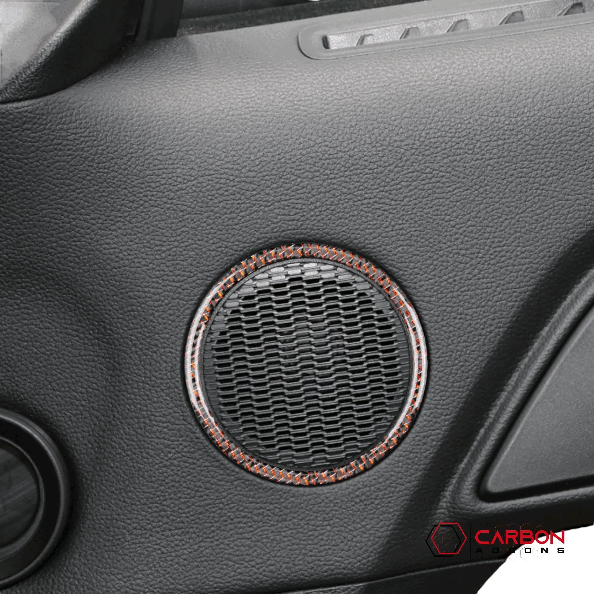 Carbon Fiber Door Speaker Trim Overlay for Ford Mustang 2015-2023 - carbonaddons Carbon Fiber Parts, Accessories, Upgrades, Mods