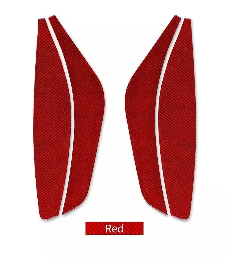 Red carbon fiber car trim accents with white pinstripe detailing for Chevy, Ford, Dodge vehicles