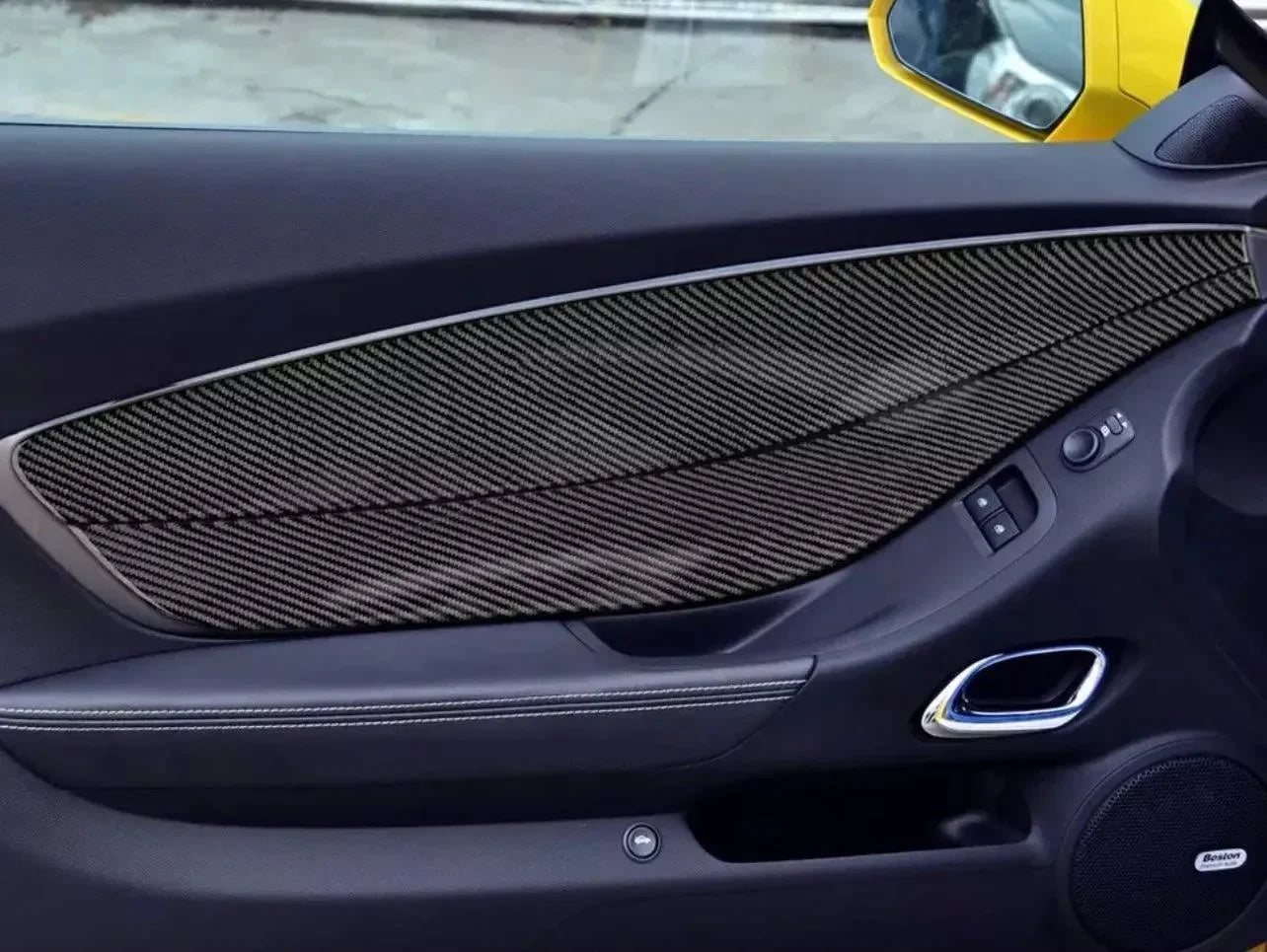 Real carbon fiber interior door panel trim for American muscle cars like Mustang, Camaro, Corvette