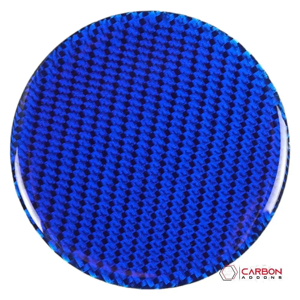 Vibrant blue carbon fiber weave sample with glossy finish for automotive customization
