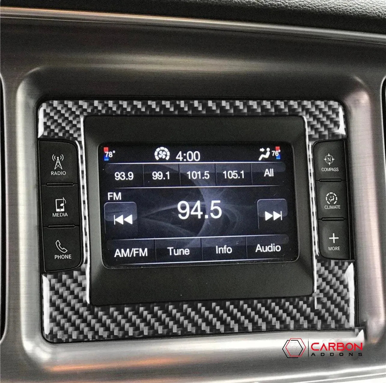Carbon Fiber Infotainment Radio Screen Trim Overlay for Dodge Challenger 2015 - carbonaddons Carbon Fiber Parts, Accessories, Upgrades, Mods