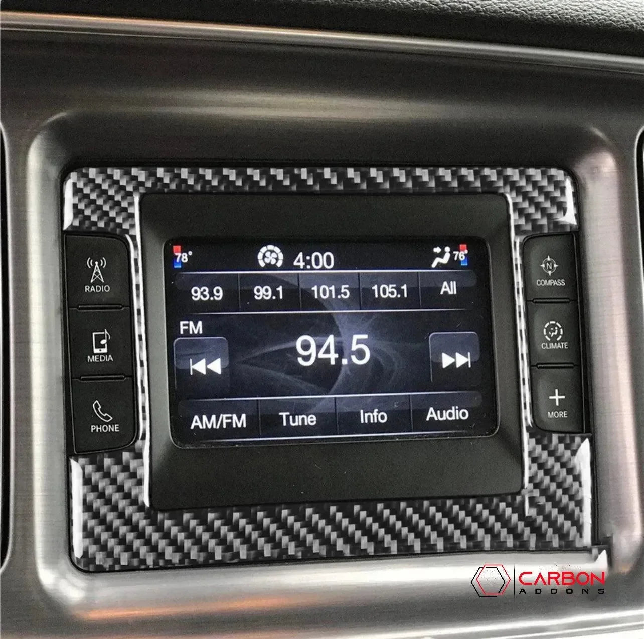 Carbon Fiber Infotainment Radio Screen Trim Overlay for Dodge Challenger 2015 - carbonaddons Carbon Fiber Parts, Accessories, Upgrades, Mods