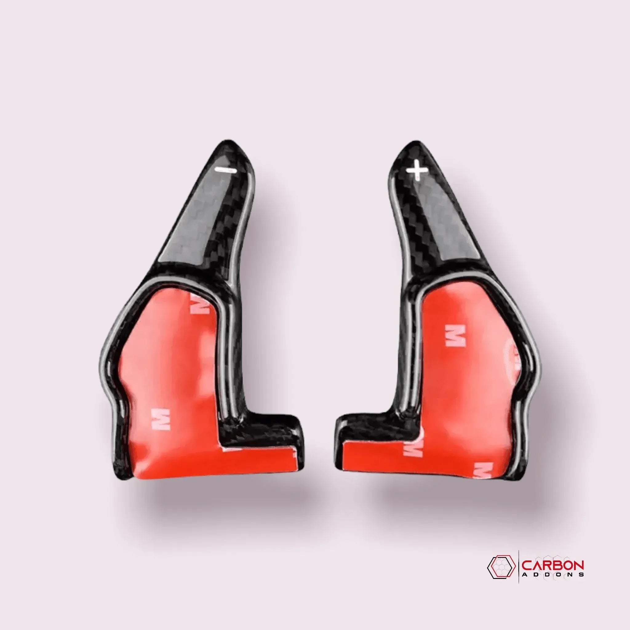 Real carbon fiber paddle shifters with red accents for American muscle cars