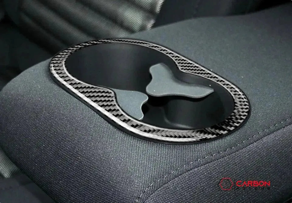 Carbon Fiber Rear Seat Cup Holder Trim Overlay for Dodge Challenger 2015-2023 - carbonaddons Carbon Fiber Parts, Accessories, Upgrades, Mods