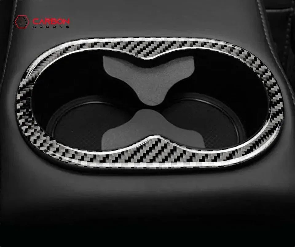 Carbon Fiber Rear Seat Cup Holder Trim Overlay for Dodge Challenger 2015-2023 - carbonaddons Carbon Fiber Parts, Accessories, Upgrades, Mods