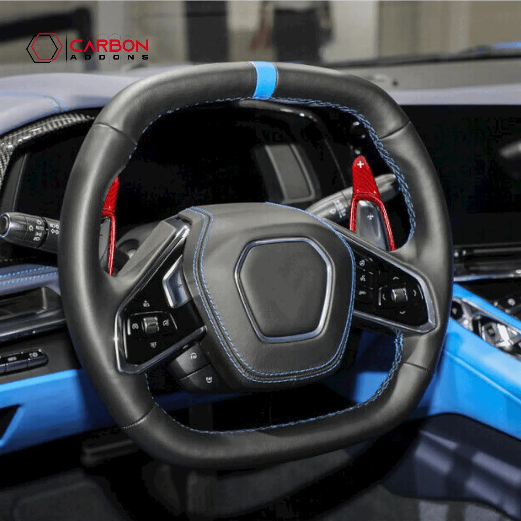 Carbon Fiber Steering Wheel Paddle Shifter Extension for Chevy C8 Corvette - carbonaddons Carbon Fiber Parts, Accessories, Upgrades, Mods