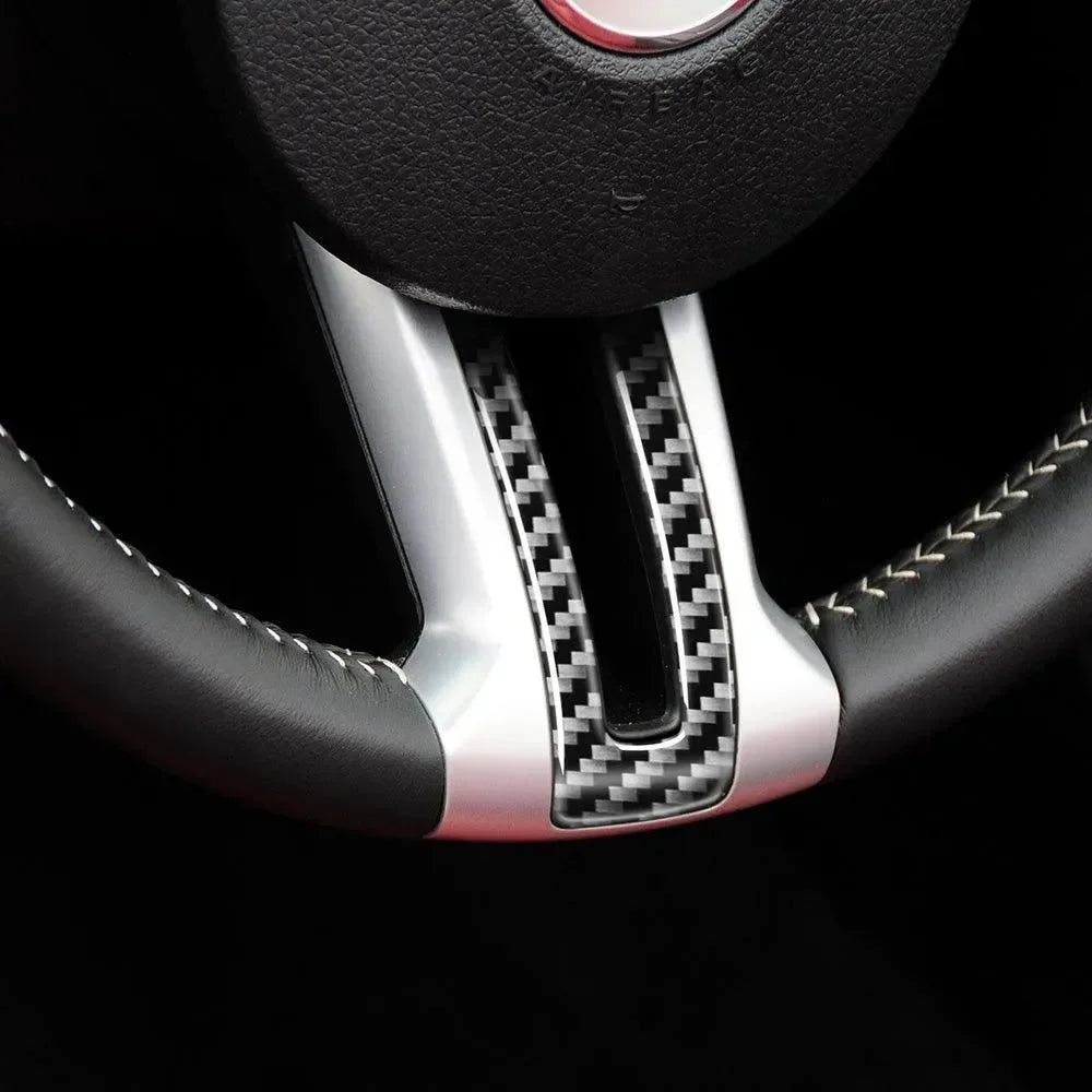 Real carbon fiber steering wheel trim for American muscle cars, sleek black and silver design