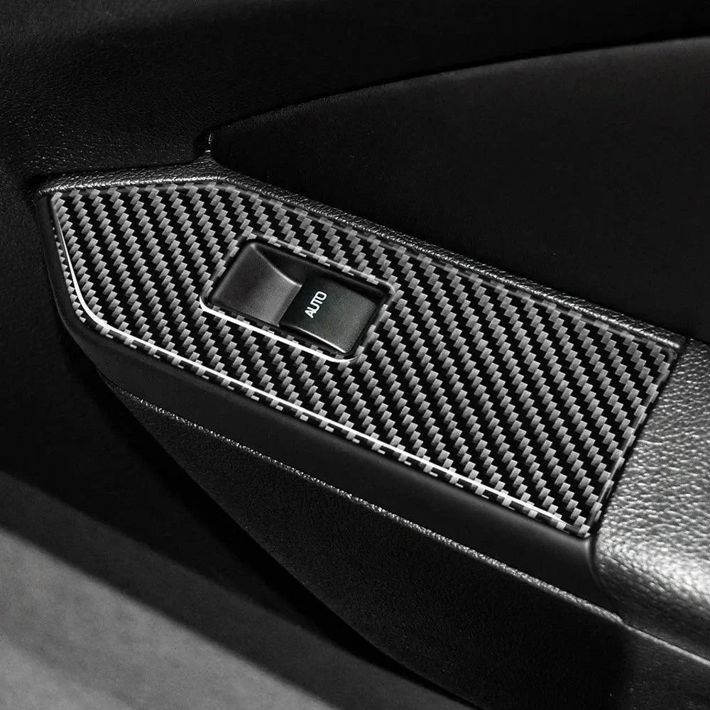 Real carbon fiber door panel trim with AUTO window switch for American vehicles