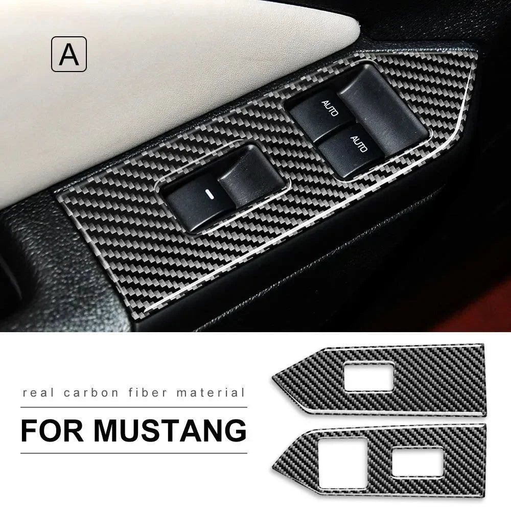 Real carbon fiber door switch trim for Ford Mustang interior upgrade