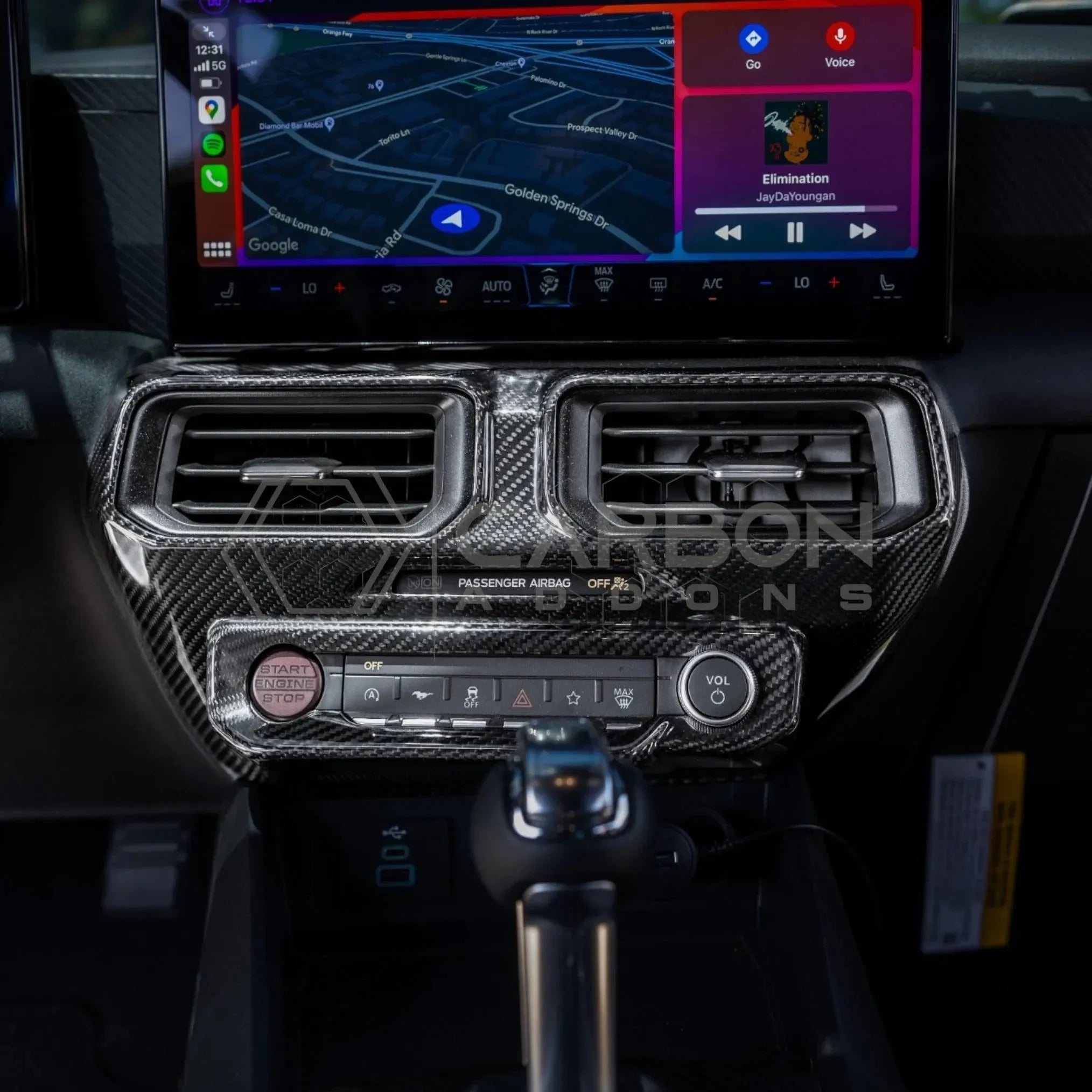 Real Carbon Fiber Center Dashboard A/C Vent Trim Cover for 2024+ Ford Mustang