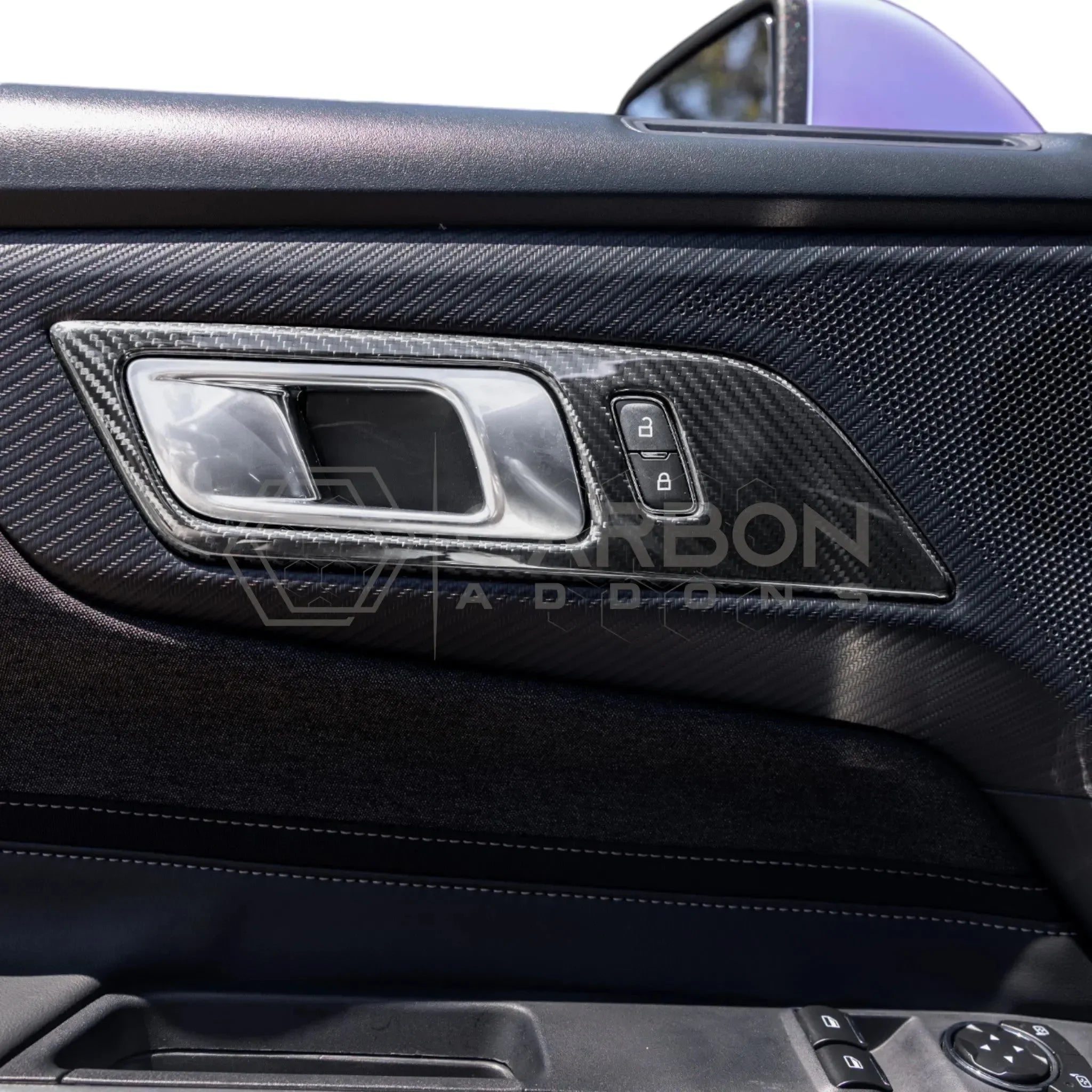 Real Carbon Fiber Interior Door Handle Trim Covers for 2024+ Ford Mustang