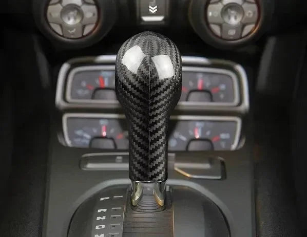 Real carbon fiber gear shift knob for American muscle cars, sleek black weave design