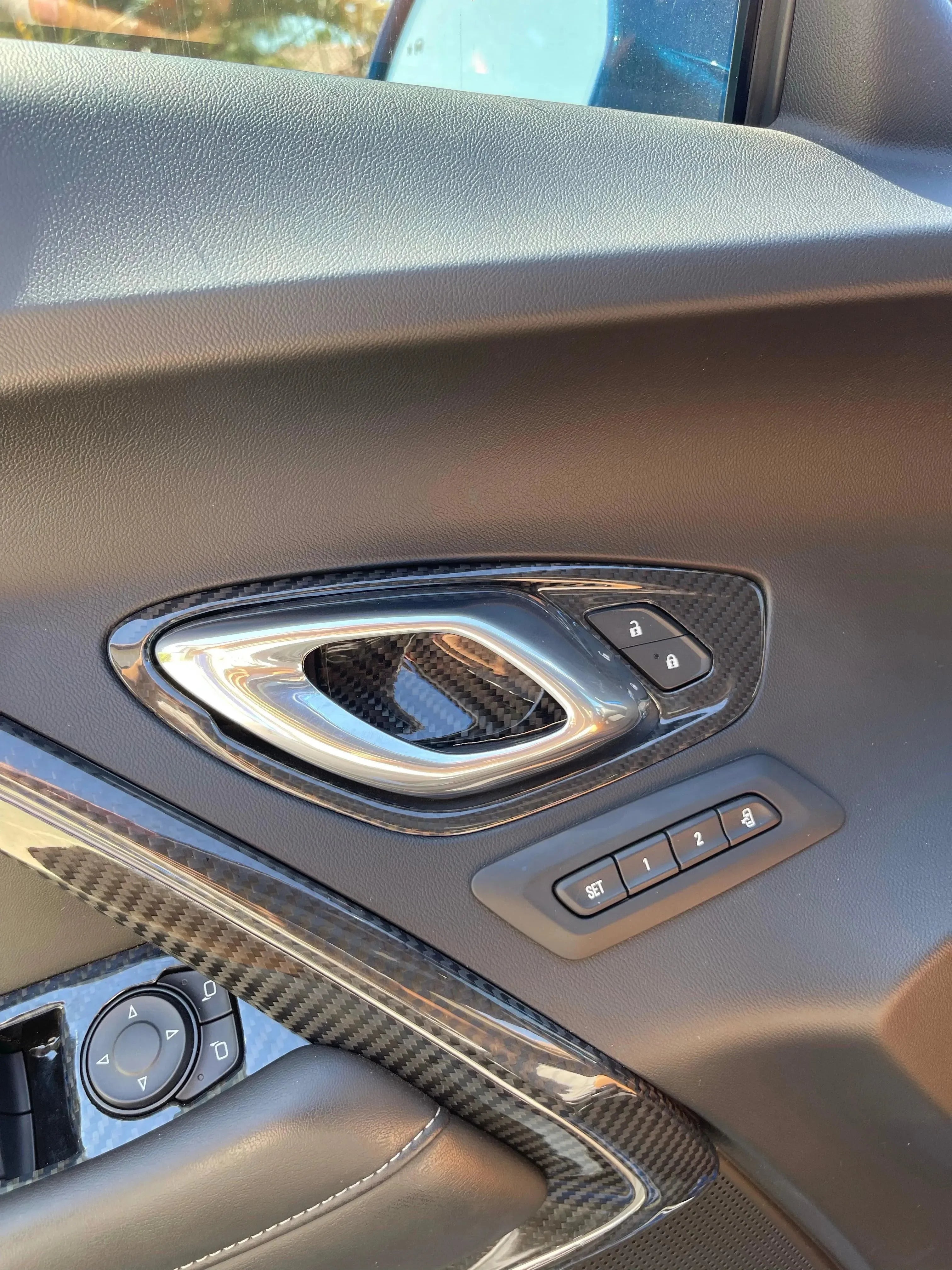 Chevy Camaro 2016-2024 Interior Door Handle Trim Carbon Fiber Cover - carbonaddons Carbon Fiber Parts, Accessories, Upgrades, Mods
