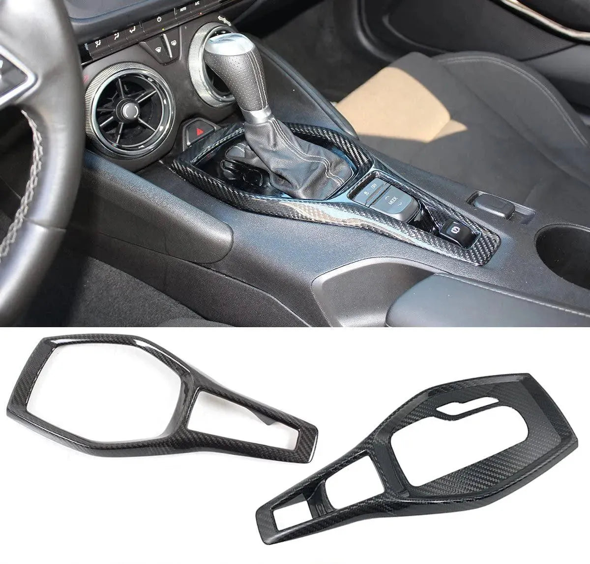 Chevy Camaro 2016-2024 Real Carbon Fiber Gear Shift Chrome Trim Delete Cover - carbonaddons Carbon Fiber Parts, Accessories, Upgrades, Mods