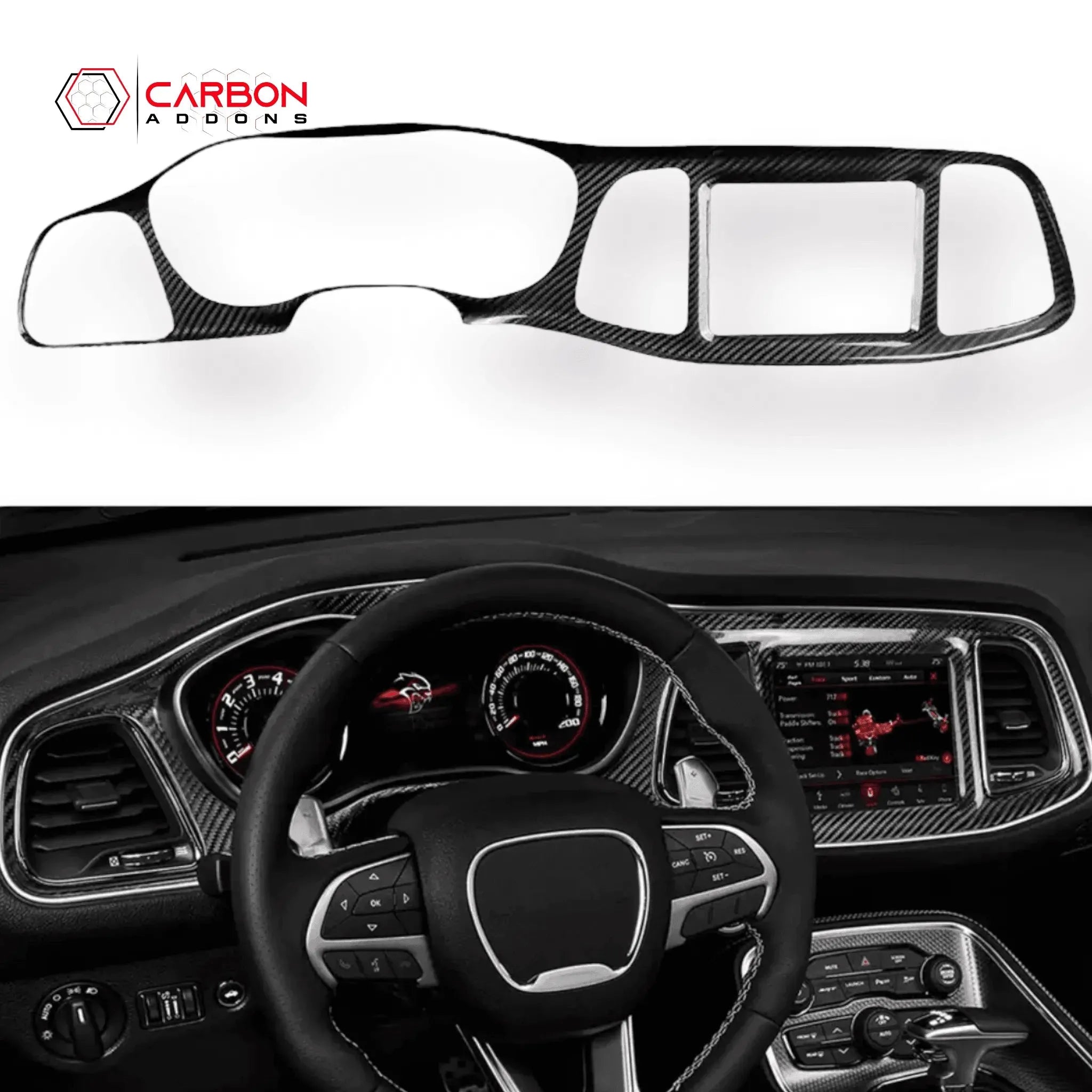 Dodge Challenger 2015-2023 Real Carbon Fiber Interior Dashboard Trim Cover - carbonaddons Carbon Fiber Parts, Accessories, Upgrades, Mods