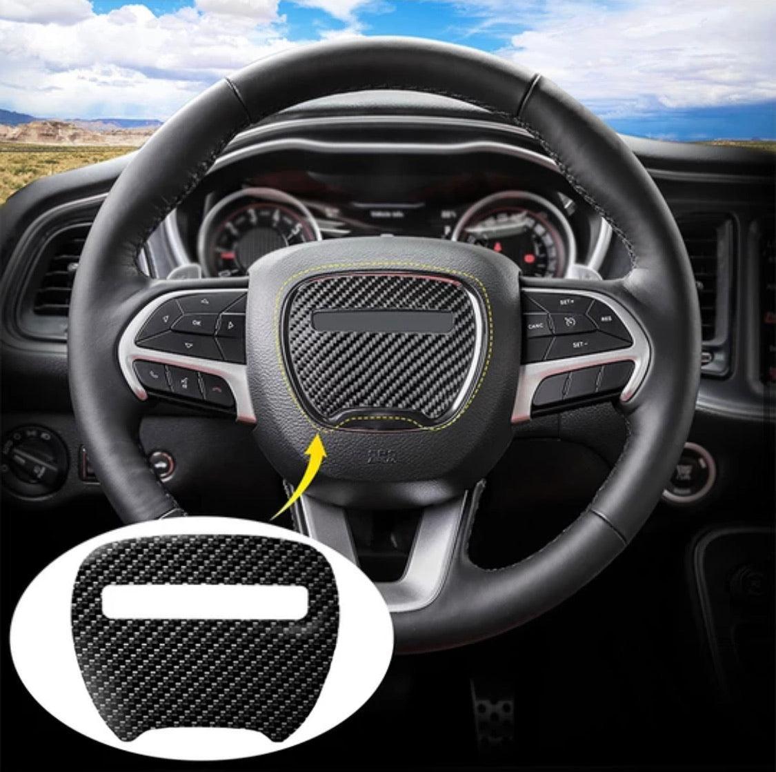 Dodge Challenger/Charger/Durango 2015-2023 Carbon Fiber Steering Wheel Airbag Center Overlay - carbonaddons Carbon Fiber Parts, Accessories, Upgrades, Mods