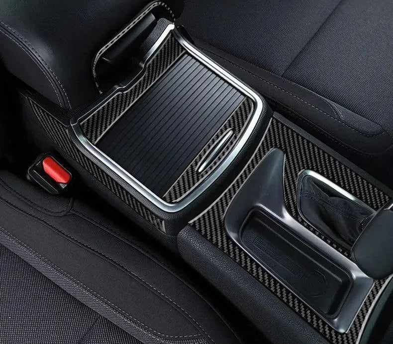 Dodge Charger 2015-2023 Carbon Fiber Front & Rear Center Console Panel Trim Overlays - carbonaddons Carbon Fiber Parts, Accessories, Upgrades, Mods