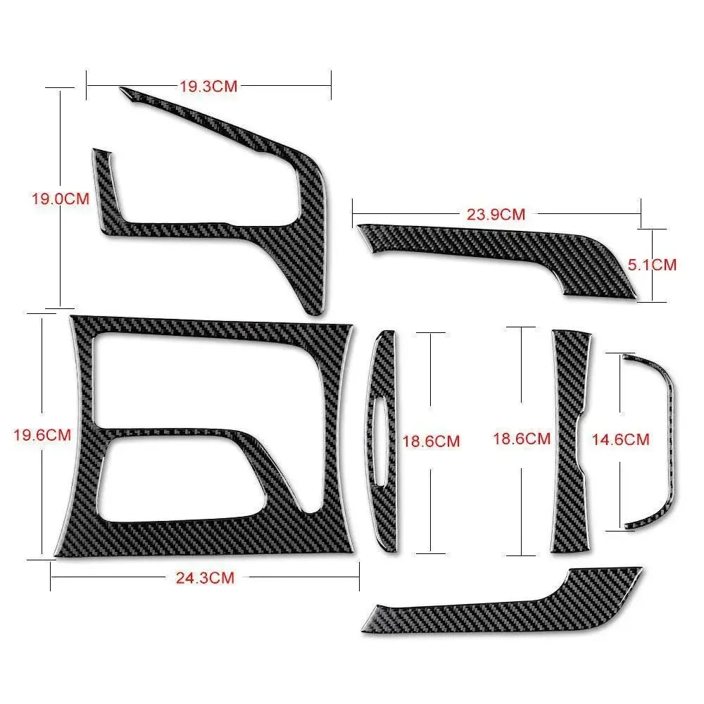 Real carbon fiber interior trim pieces with precise dimensions for American vehicles