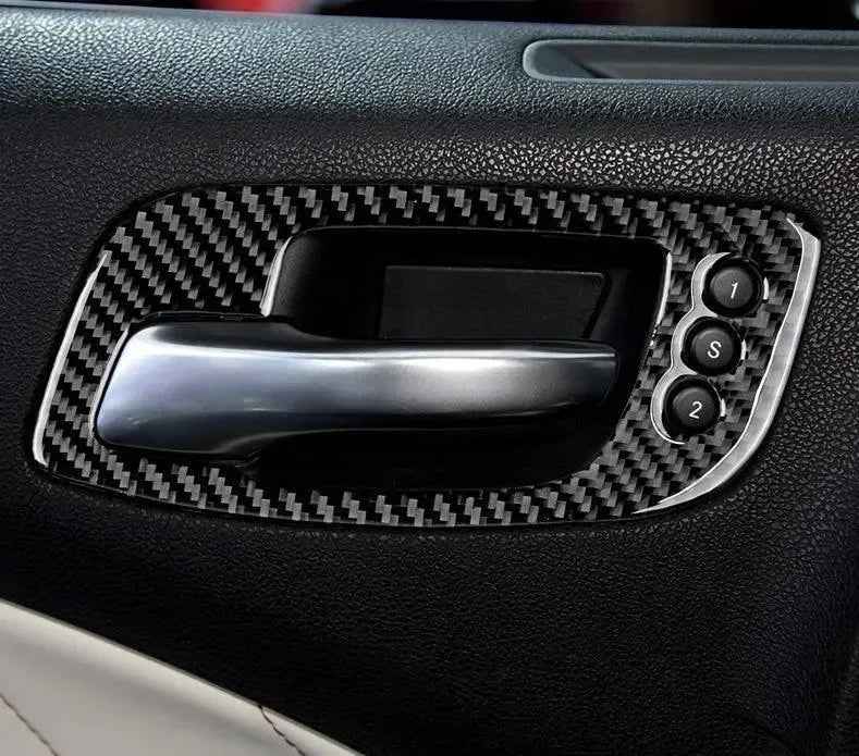 Real carbon fiber door panel trim with silver handle and memory buttons for American vehicles