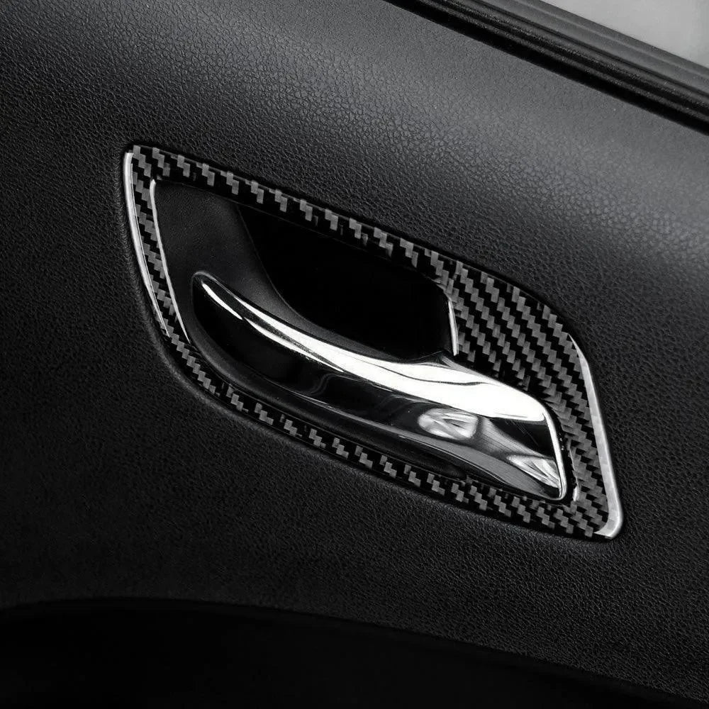 Real carbon fiber interior door handle trim for American vehicles like Mustang, Camaro, Corvette
