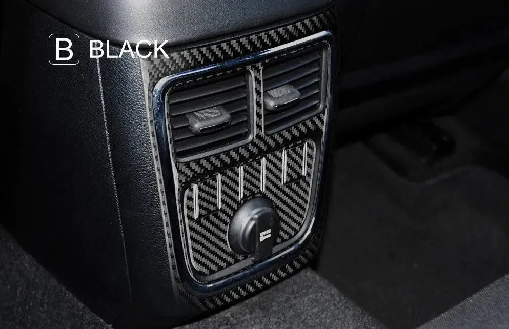 Black carbon fiber interior trim with air vents and control knob for Chevy, Ford, or Dodge vehicles