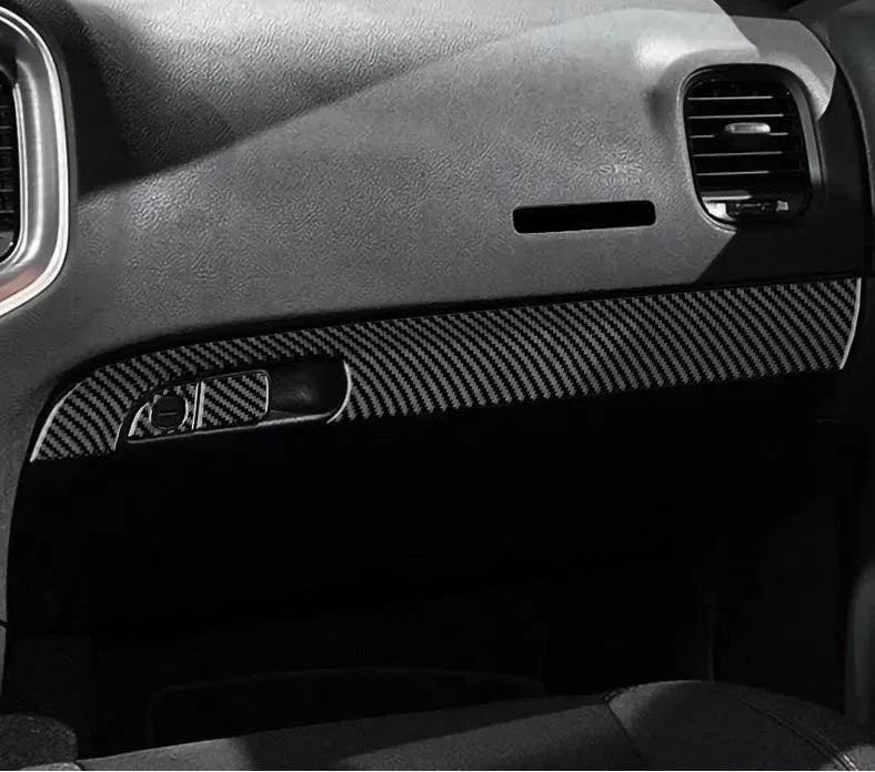 Dodge Charger 2015-2023 Carbon Fiber Storage Glove Box Trim Overlay - carbonaddons Carbon Fiber Parts, Accessories, Upgrades, Mods