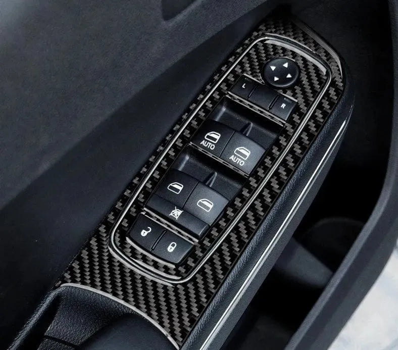 Dodge Charger 2015-2023 Carbon Fiber Window Control Trim Overlay - carbonaddons Carbon Fiber Parts, Accessories, Upgrades, Mods