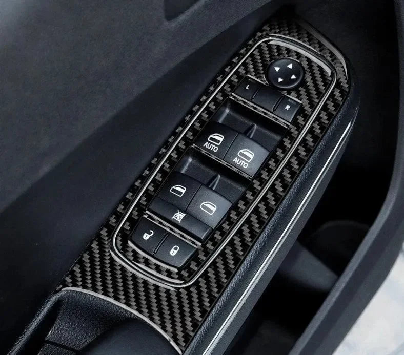 Dodge Charger 2015-2023 Carbon Fiber Window Control Trim Overlay - carbonaddons Carbon Fiber Parts, Accessories, Upgrades, Mods