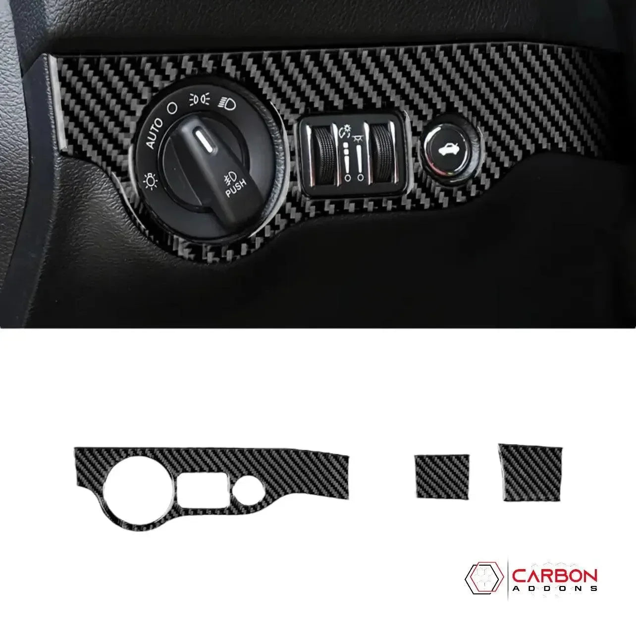 Dodge Charger 2015-2023 Headlight and Trunk Release Button Trim Overlay - carbonaddons Carbon Fiber Parts, Accessories, Upgrades, Mods