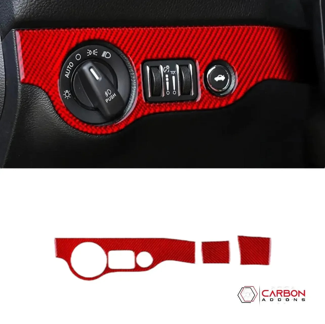 Dodge Charger 2015-2023 Headlight and Trunk Release Button Trim Overlay - carbonaddons Carbon Fiber Parts, Accessories, Upgrades, Mods