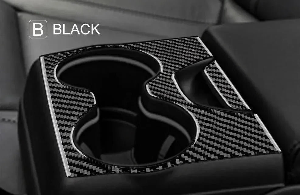 Black carbon fiber cup holder trim for Chevy, Ford, Dodge, RAM vehicles