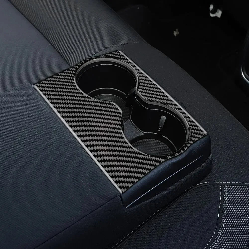 Carbon fiber cup holder trim for American vehicles, sleek black interior upgrade