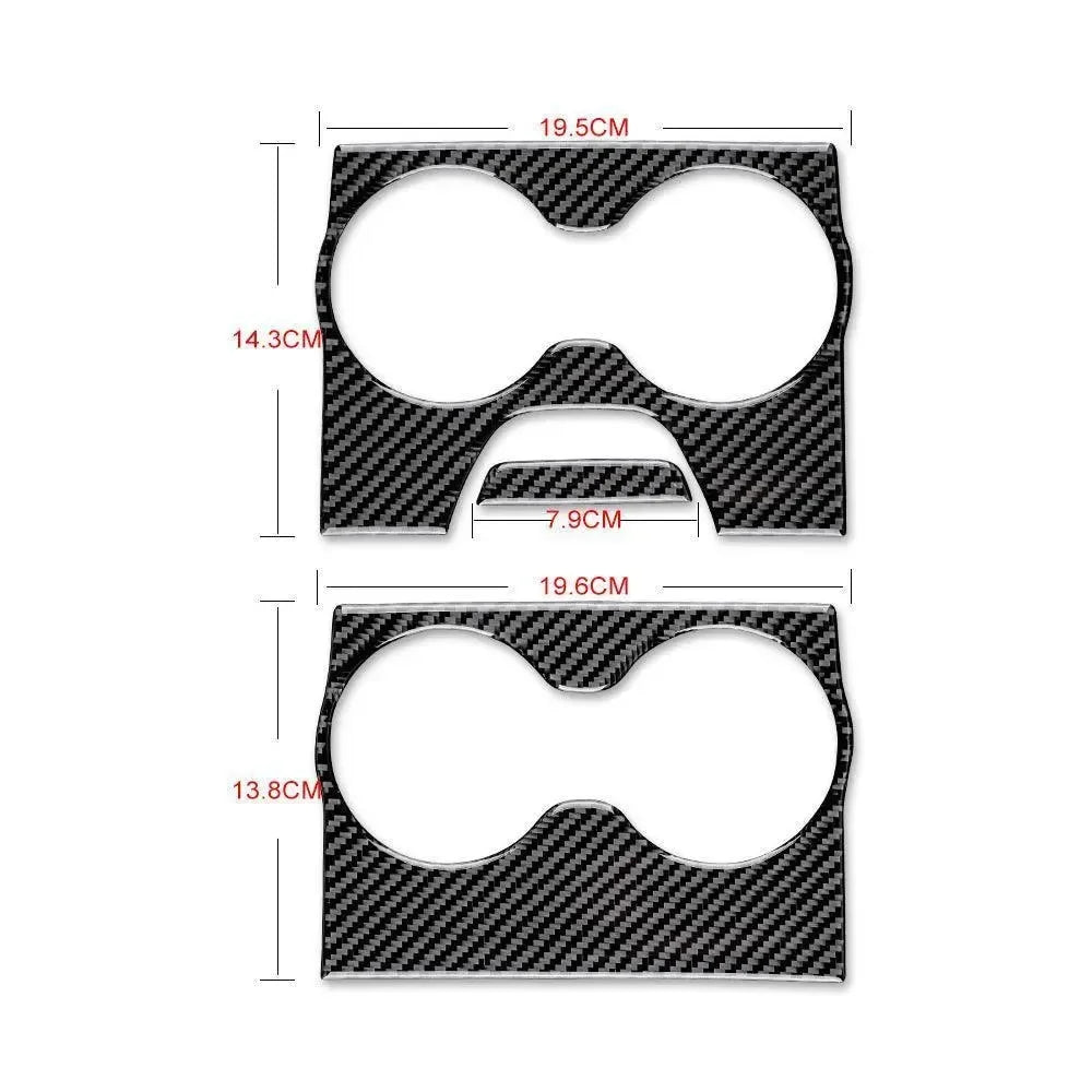 Real carbon fiber cup holder trim for American vehicles, precise fit with dimensions shown