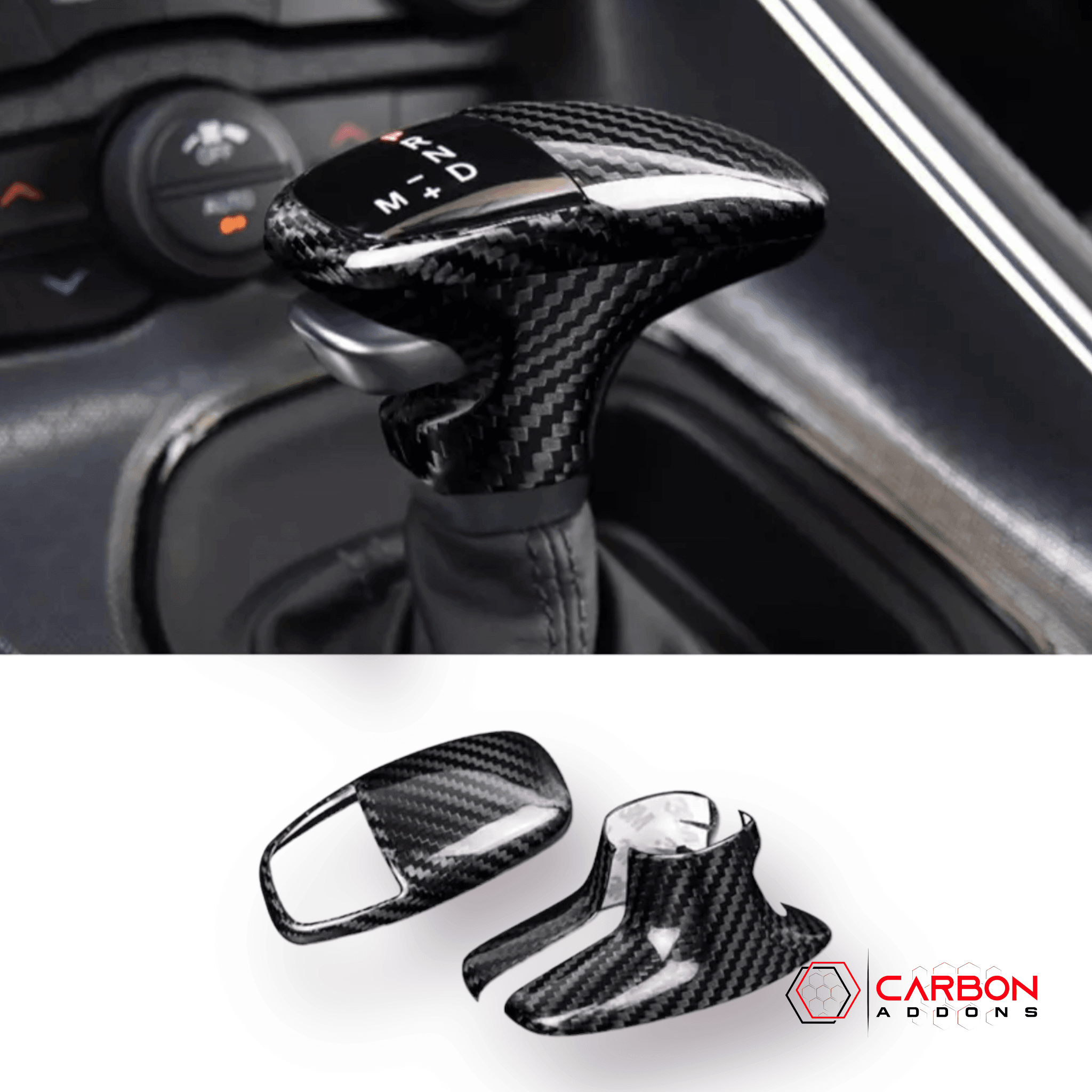 Dodge Charger/Challenger/Durango 2015-2023 Carbon Fiber Shift Knob Covers - carbonaddons Carbon Fiber Parts, Accessories, Upgrades, Mods