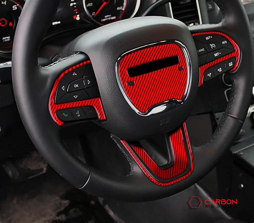 Dodge Charger/Challenger/Durango 2015-2023 Carbon Fiber Steering Wheel airbag and button trim Overlay - carbonaddons Carbon Fiber Parts, Accessories, Upgrades, Mods