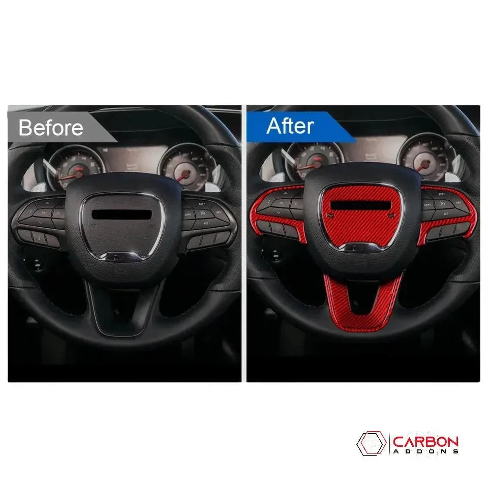 Dodge Charger/Challenger/Durango 2015-2023 Carbon Fiber Steering Wheel airbag and button trim Overlay - carbonaddons Carbon Fiber Parts, Accessories, Upgrades, Mods