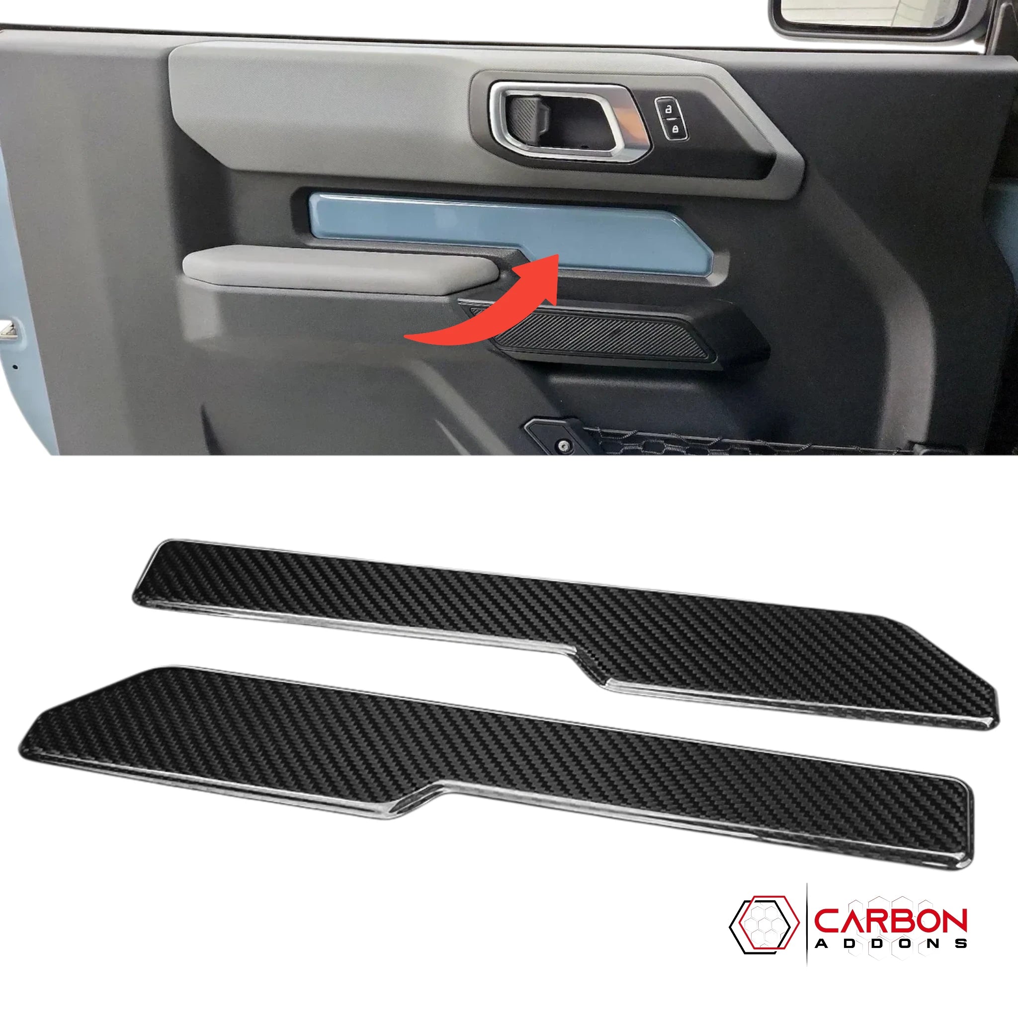 Real Carbon Fiber Interior Door Trim Covers for 2021+ Ford Bronco 2-Door (Glossy or Matte)