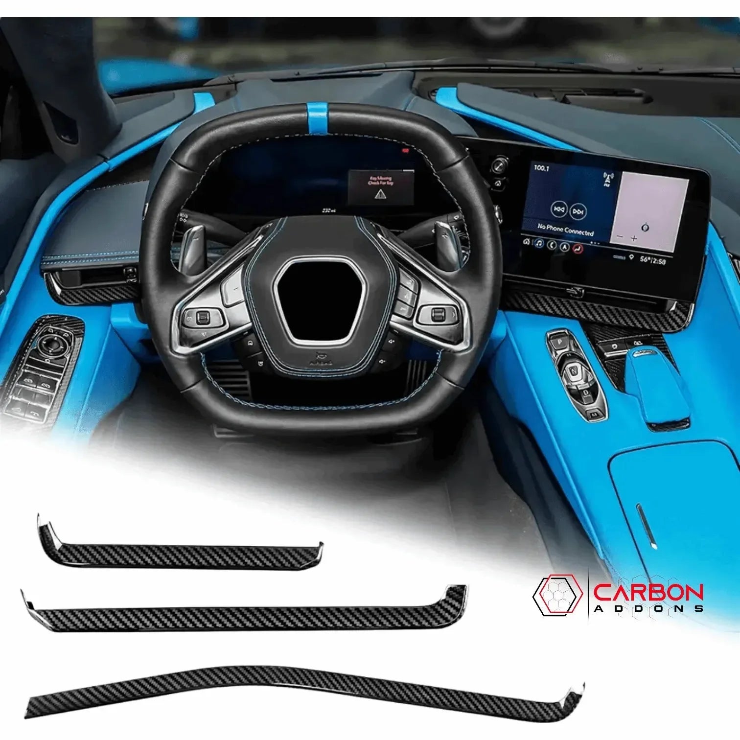 Soft 3D Real Carbon Fiber Car Anti Crash Dashboard Side Door Panel Sticker Decor Compatible Corvette C8 Stingray Z06 Z51 2020 2021 2022 2023 Interior