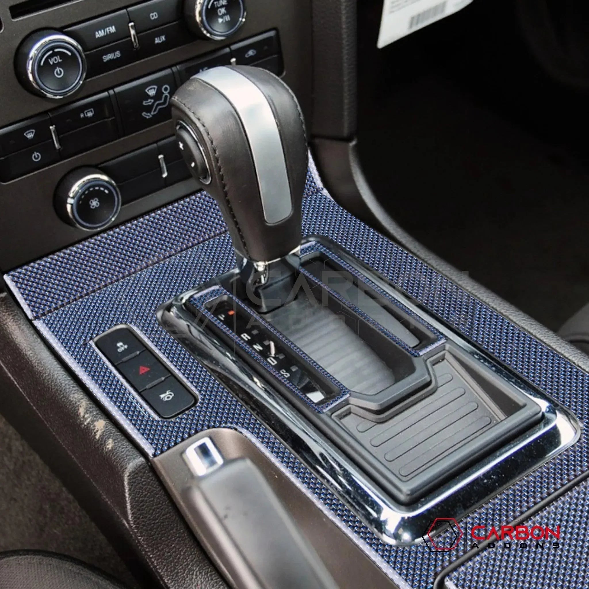 Mustang 2010-2014 Reflective Carbon Fiber Center Console Trim Overlay - carbonaddons Carbon Fiber Parts, Accessories, Upgrades, Mods