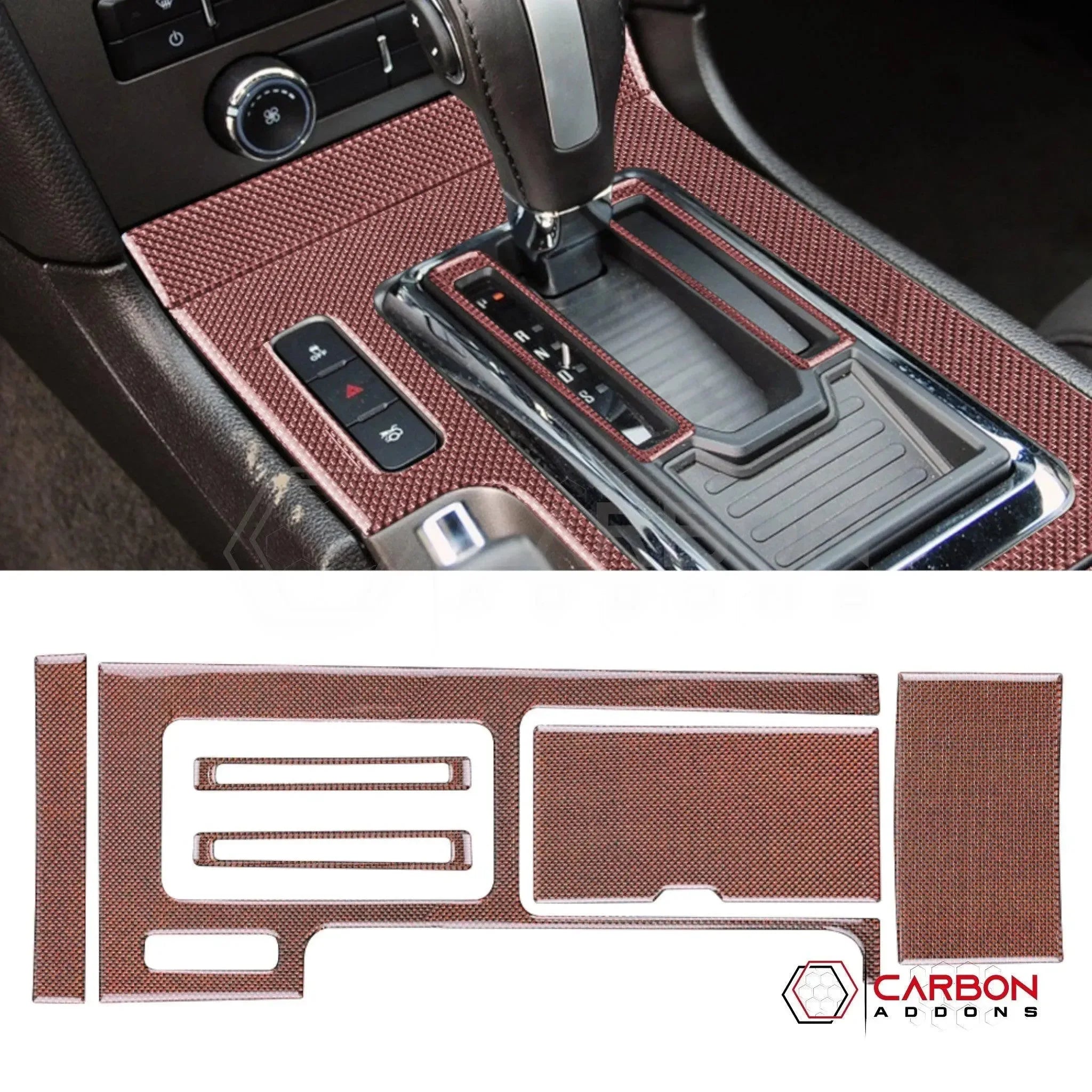 Mustang 2010-2014 Reflective Carbon Fiber Center Console Trim Overlay - carbonaddons Carbon Fiber Parts, Accessories, Upgrades, Mods