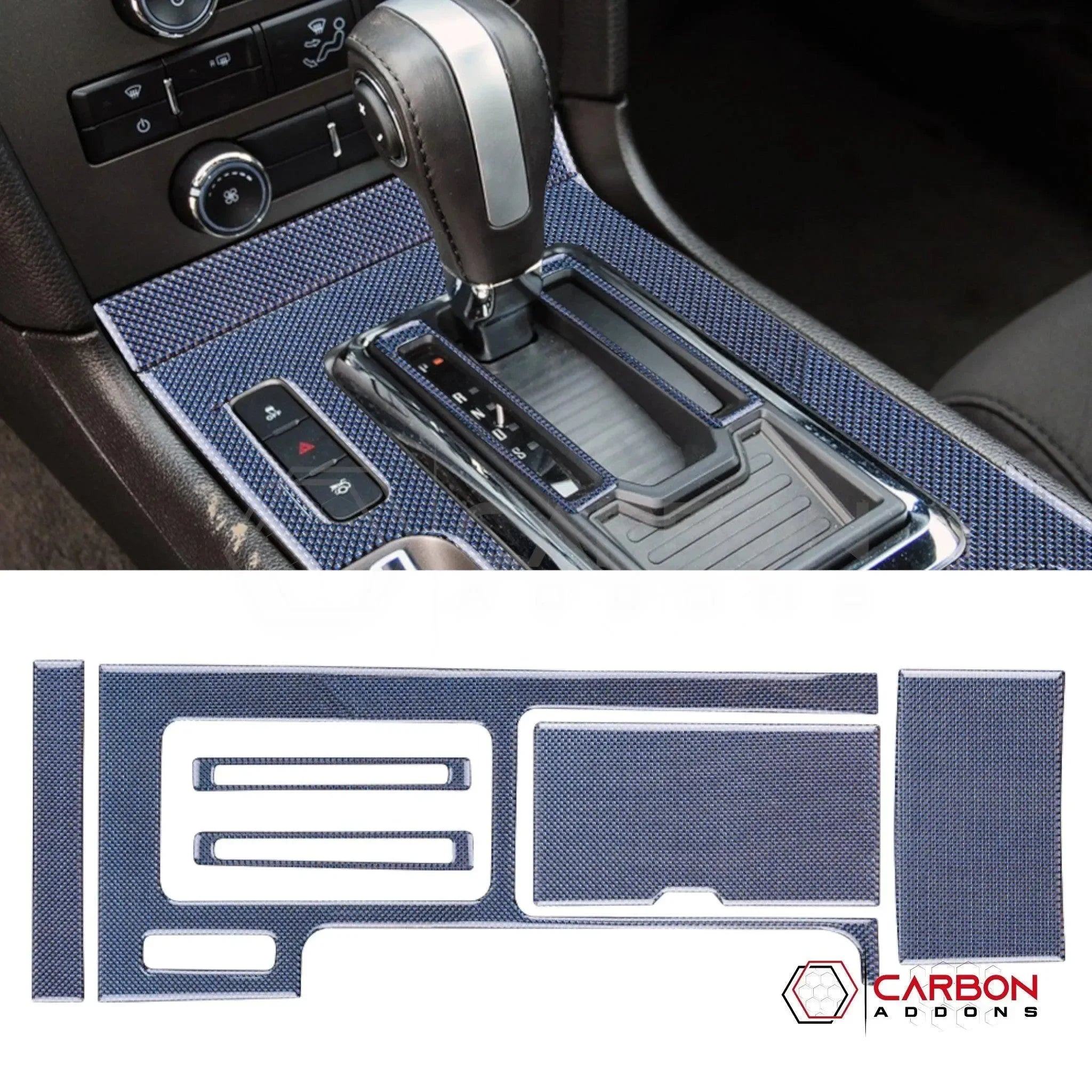 Mustang 2010-2014 Reflective Carbon Fiber Center Console Trim Overlay - carbonaddons Carbon Fiber Parts, Accessories, Upgrades, Mods