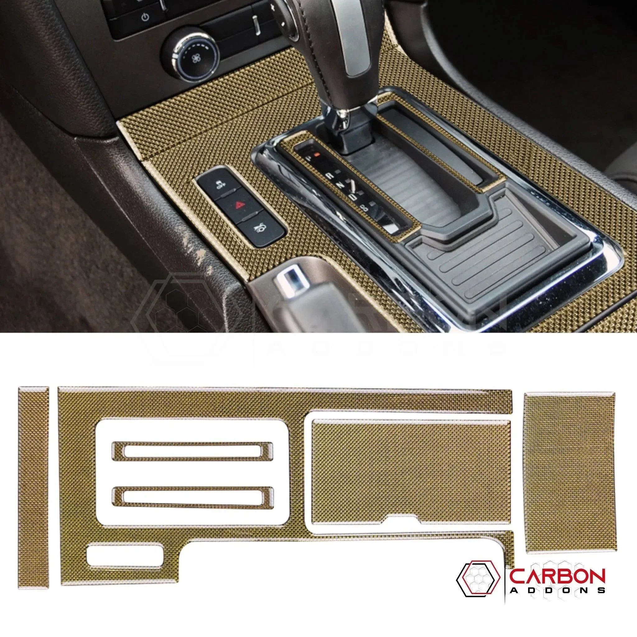 Mustang 2010-2014 Reflective Carbon Fiber Center Console Trim Overlay - carbonaddons Carbon Fiber Parts, Accessories, Upgrades, Mods