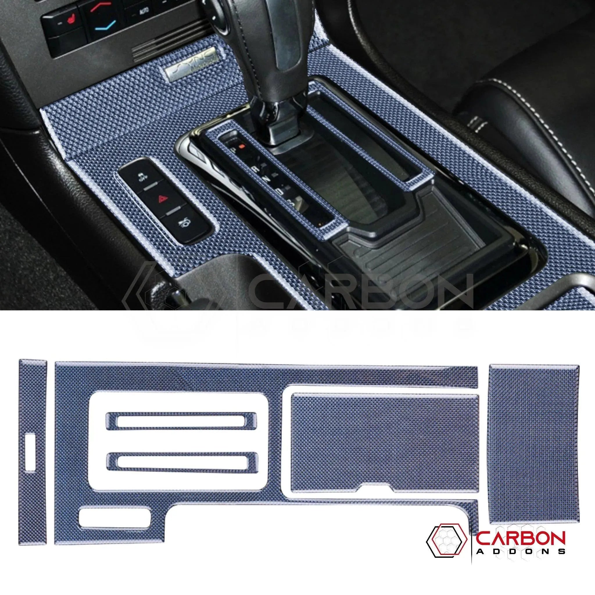 Mustang 2010-2014 Reflective Carbon Fiber Center Console Trim Overlay - carbonaddons Carbon Fiber Parts, Accessories, Upgrades, Mods