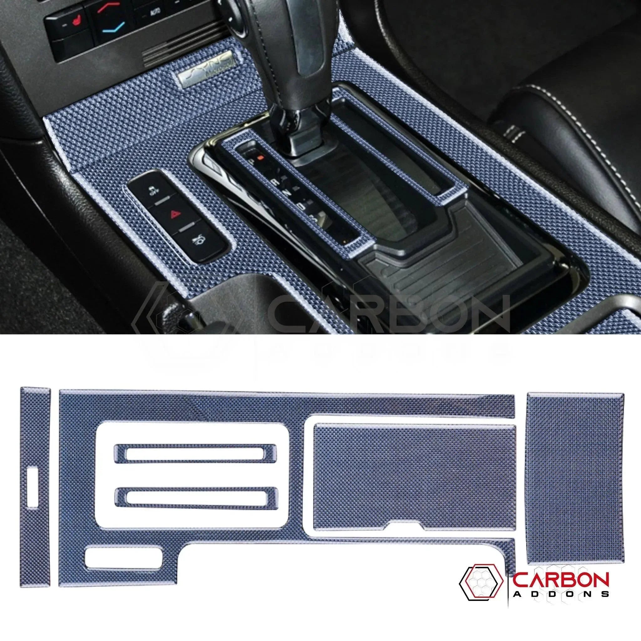 Mustang 2010-2014 Reflective Carbon Fiber Center Console Trim Overlay - carbonaddons Carbon Fiber Parts, Accessories, Upgrades, Mods