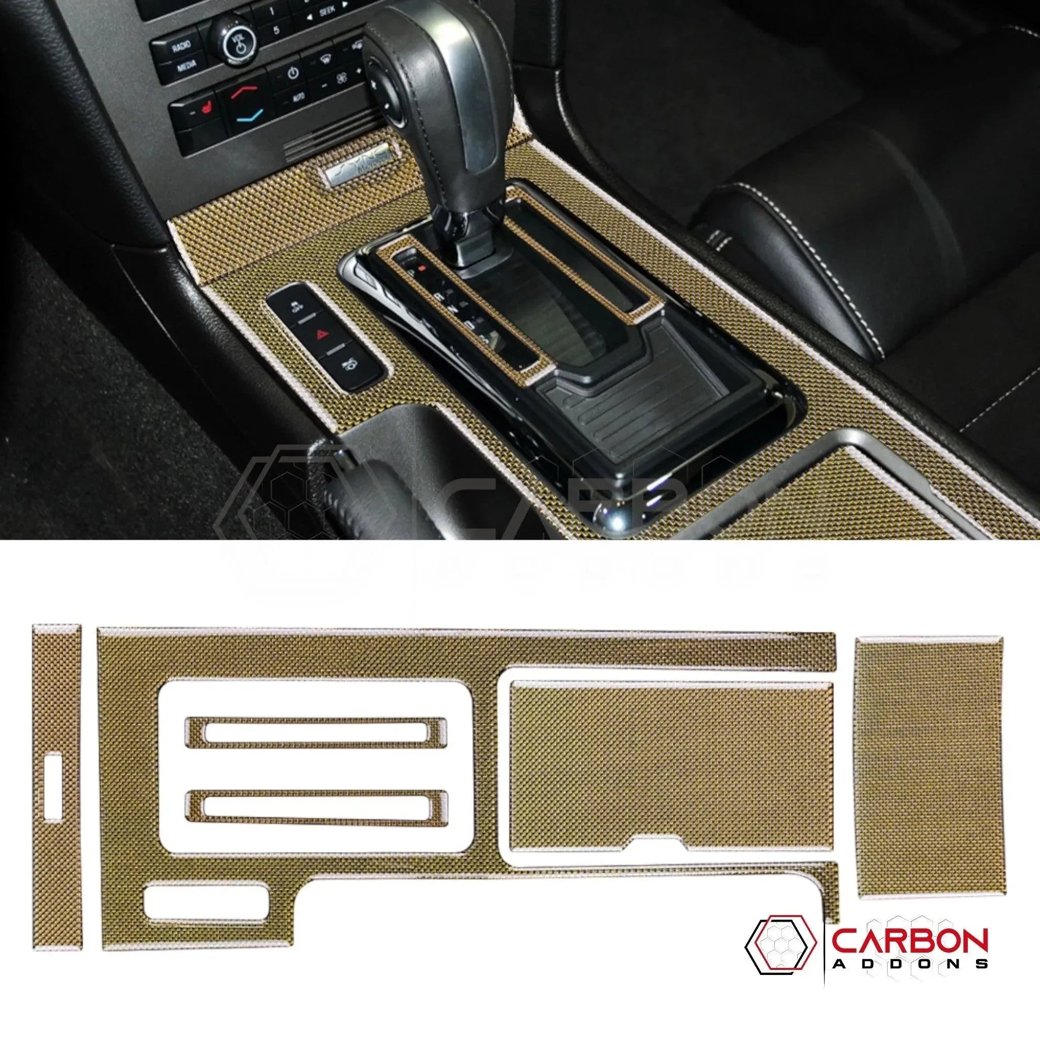 Mustang 2010-2014 Reflective Carbon Fiber Center Console Trim Overlay - carbonaddons Carbon Fiber Parts, Accessories, Upgrades, Mods