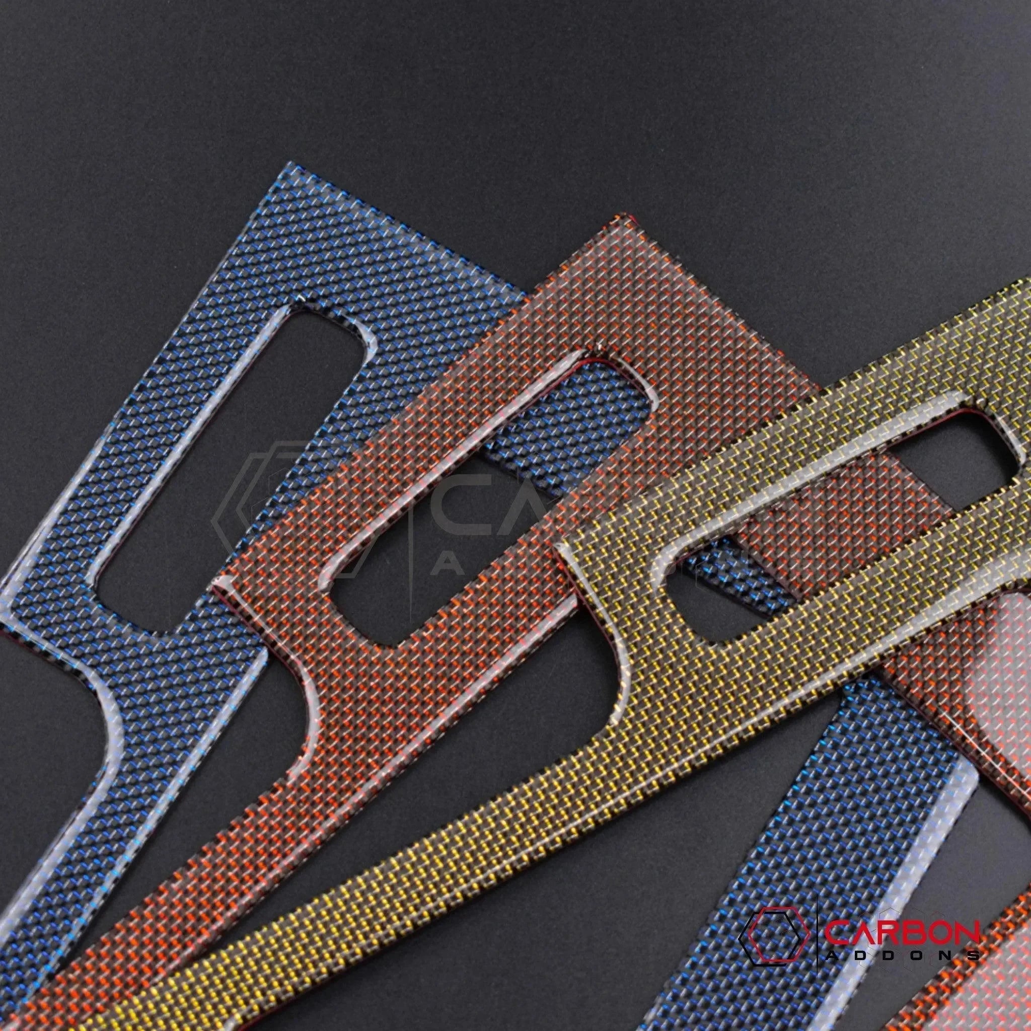 Mustang 2010-2014 Reflective Carbon Fiber Center Console Trim Overlay - carbonaddons Carbon Fiber Parts, Accessories, Upgrades, Mods